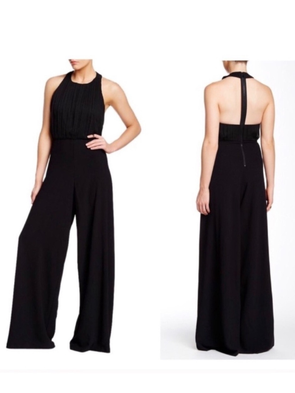 Alice + Olivia Gab Black Pleated Halter Wide-Leg Jumpsuit ❤️❤️